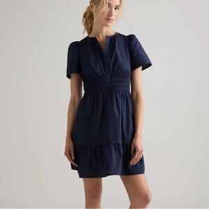 NWT Quince 100% Organic Cotton Tiered Navy Mini Dress Size Small